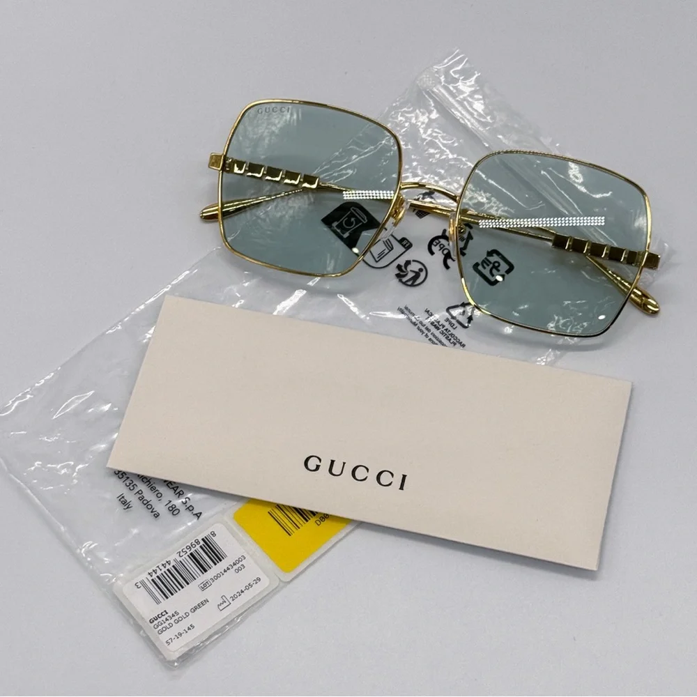 NEW GUCCI GG1434S 003 SQUARE GOLD GREEN WOMEN SUNGLASSES GUCCI